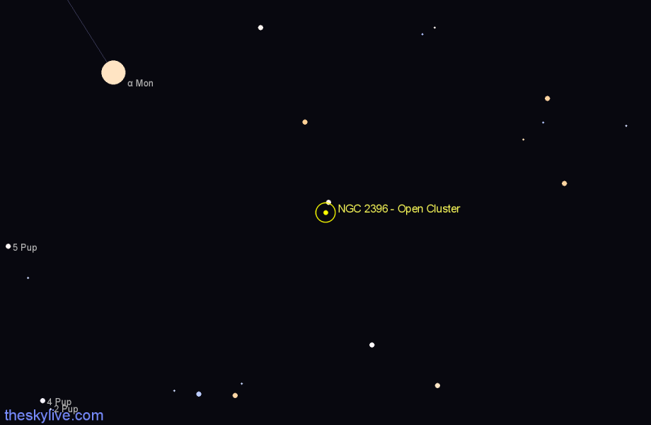 Finder chart NGC 2396 - Open Cluster in Puppis star