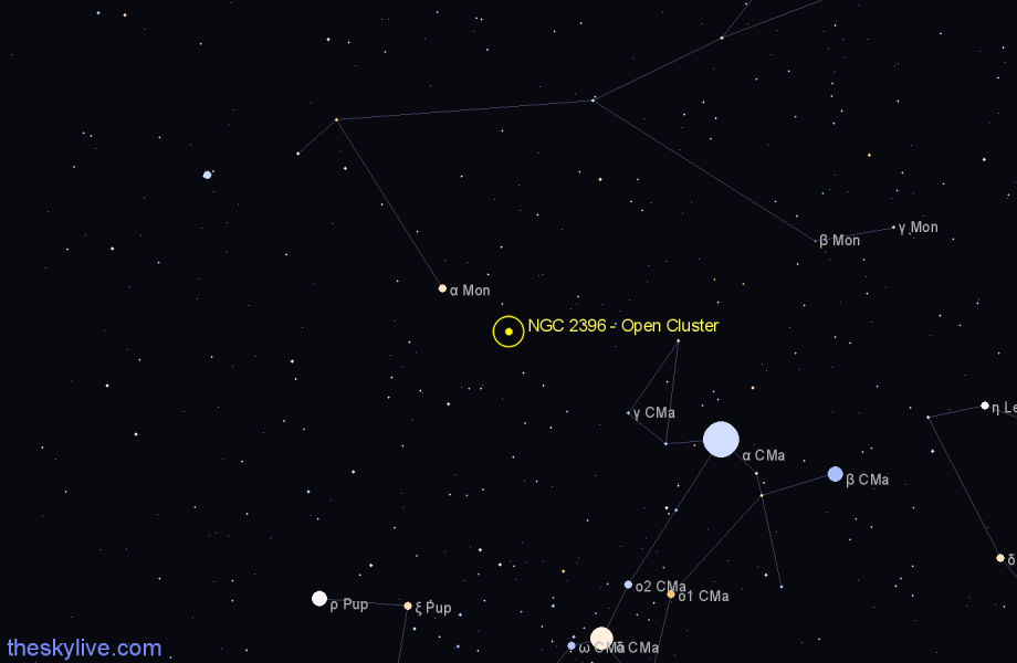 Finder chart NGC 2396 - Open Cluster in Puppis star