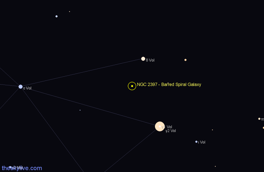 Finder chart NGC 2397 - Barred Spiral Galaxy in Volans star