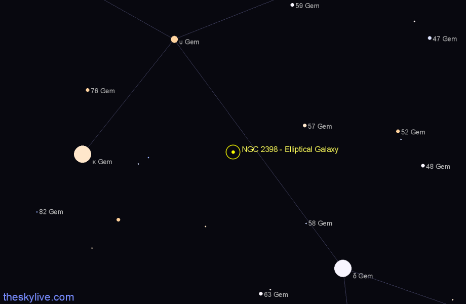 Finder chart NGC 2398 - Elliptical Galaxy in Gemini star