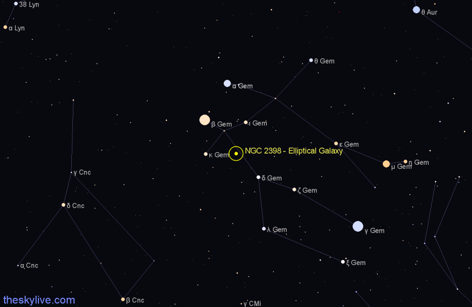 Finder chart NGC 2398 - Elliptical Galaxy in Gemini star