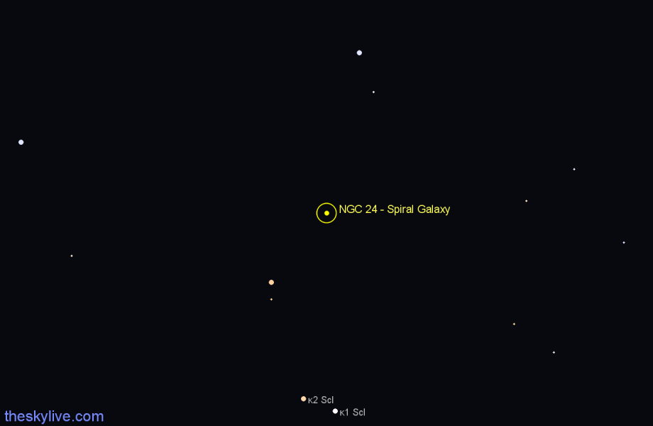 Finder chart NGC 24 - Spiral Galaxy in Sculptor star