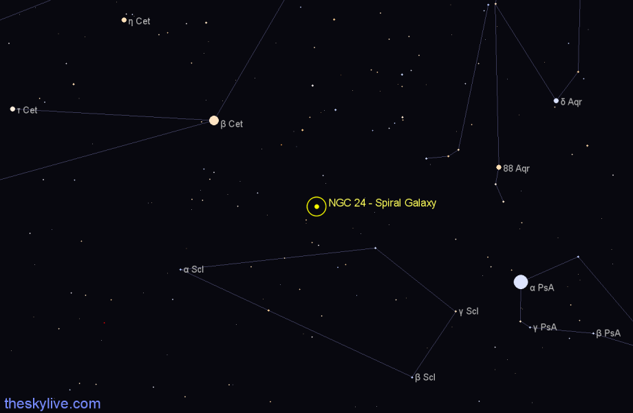 Finder chart NGC 24 - Spiral Galaxy in Sculptor star