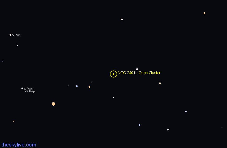 Finder chart NGC 2401 - Open Cluster in Puppis star