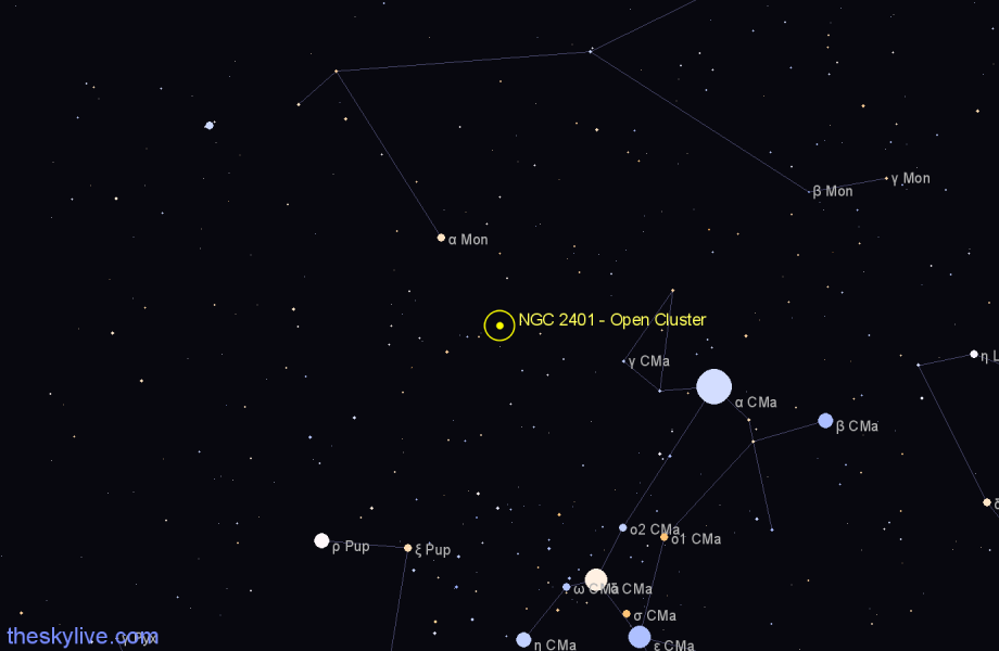 Finder chart NGC 2401 - Open Cluster in Puppis star
