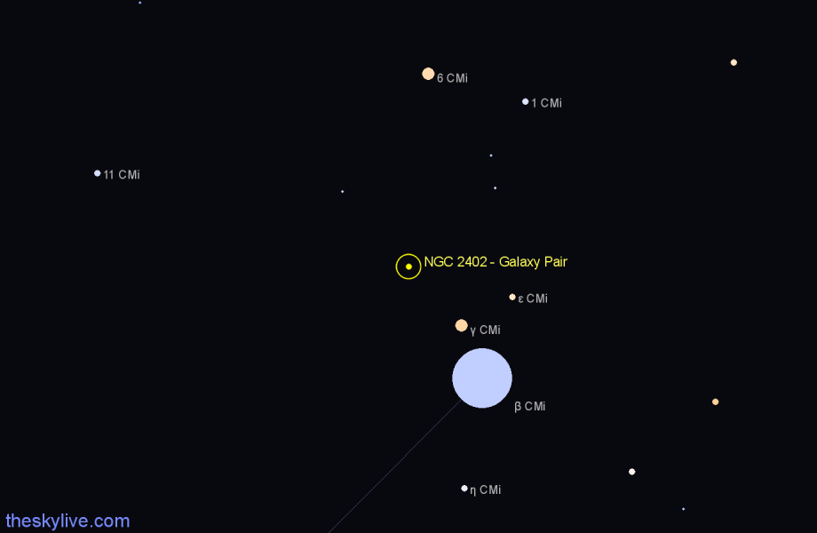 Finder chart NGC 2402 - Galaxy Pair in Canis Minor star