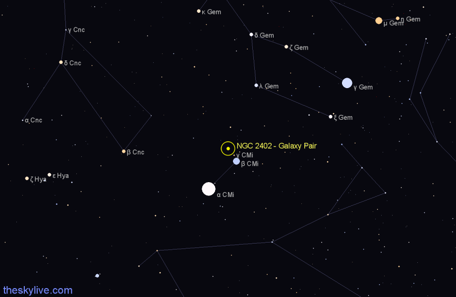 Finder chart NGC 2402 - Galaxy Pair in Canis Minor star