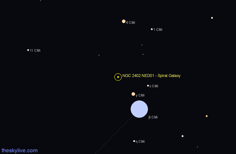 Finder chart NGC 2402 NED01 - Spiral Galaxy in Canis Minor star