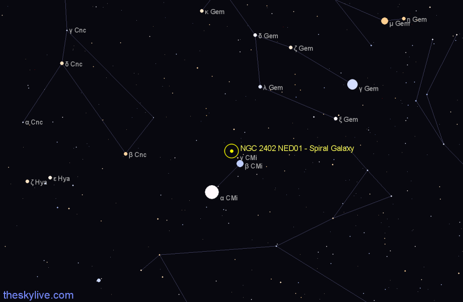 Finder chart NGC 2402 NED01 - Spiral Galaxy in Canis Minor star