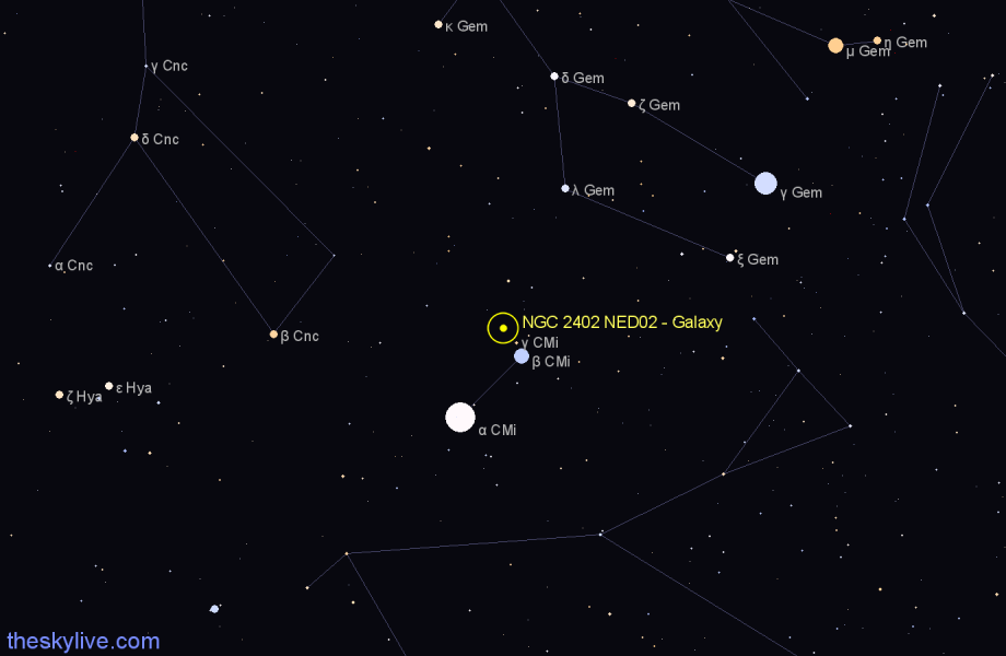 Finder chart NGC 2402 NED02 - Galaxy in Canis Minor star