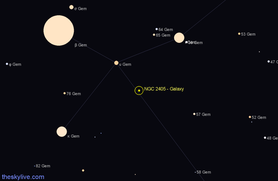 Finder chart NGC 2405 - Galaxy in Gemini star