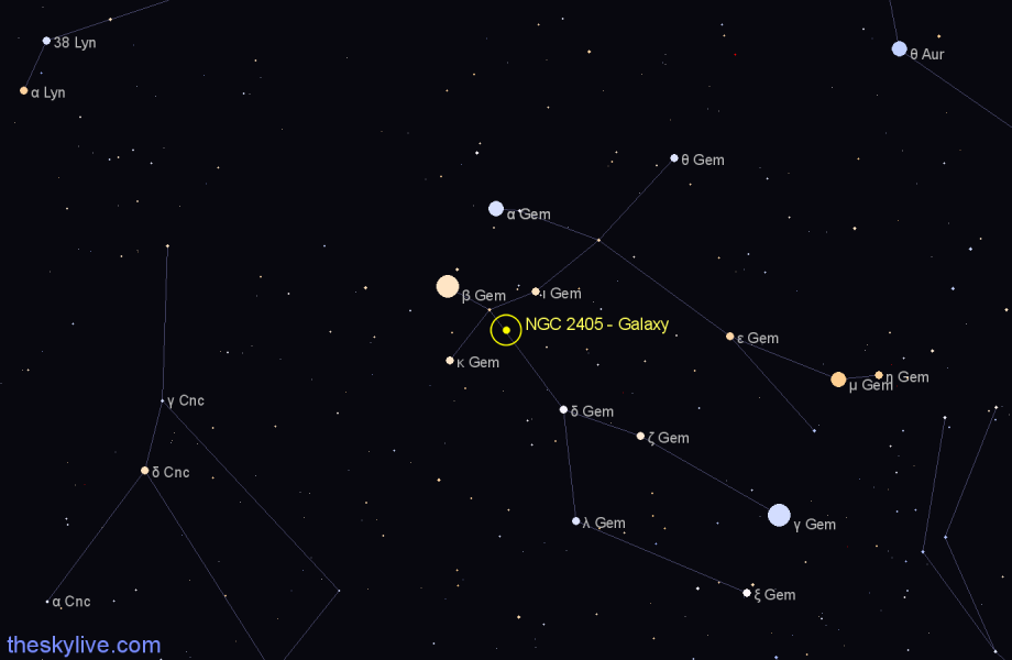 Finder chart NGC 2405 - Galaxy in Gemini star