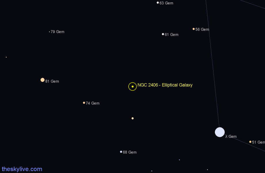 Finder chart NGC 2406 - Elliptical Galaxy in Gemini star