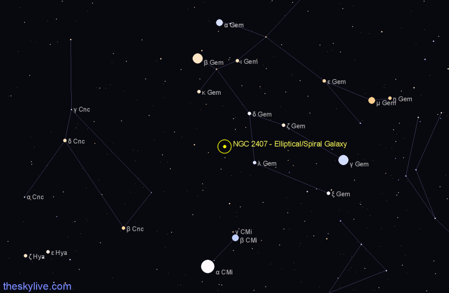 Finder chart NGC 2407 - Elliptical/Spiral Galaxy in Gemini star