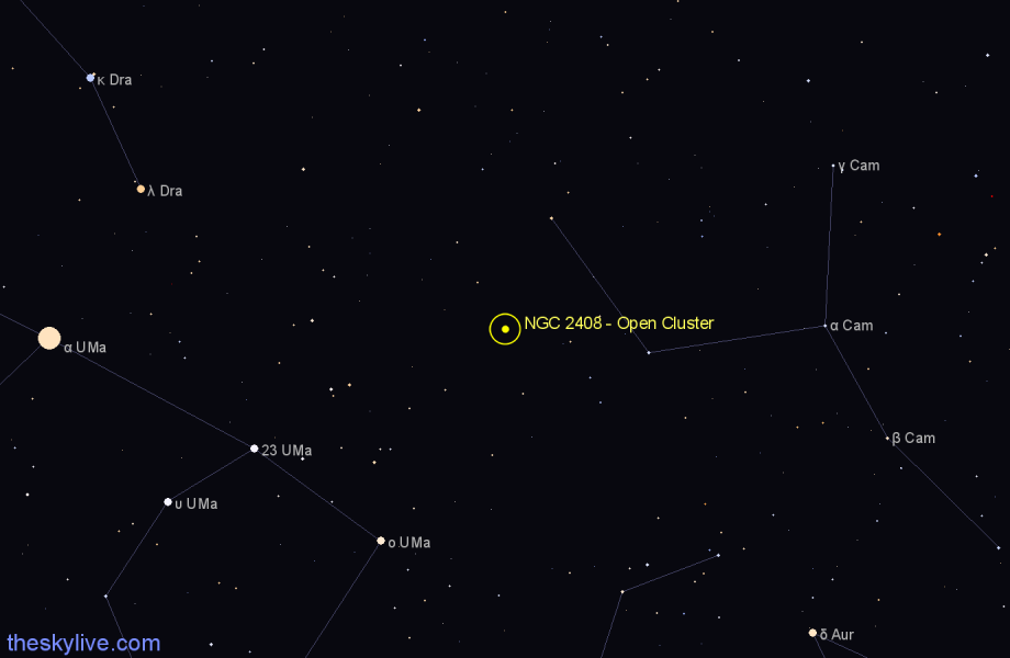 Finder chart NGC 2408 - Open Cluster in Camelopardalis star