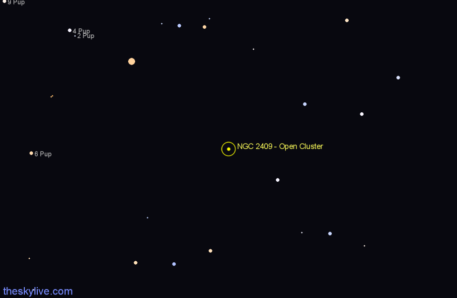 Finder chart NGC 2409 - Open Cluster in Puppis star