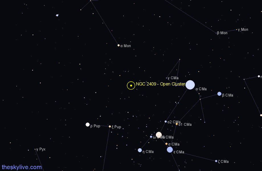 Finder chart NGC 2409 - Open Cluster in Puppis star