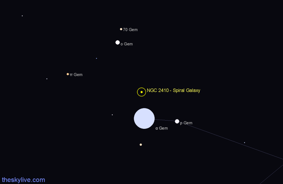 Finder chart NGC 2410 - Spiral Galaxy in Gemini star