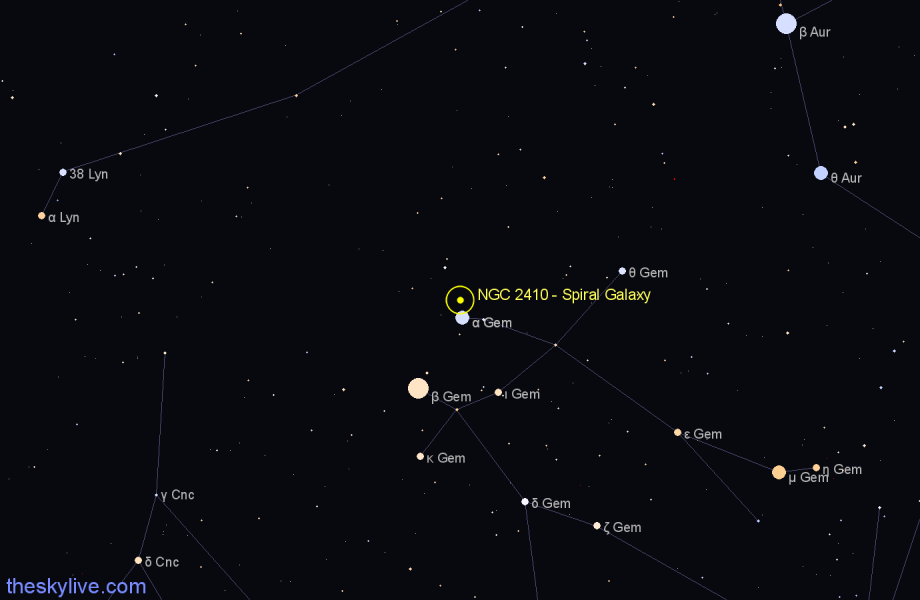 Finder chart NGC 2410 - Spiral Galaxy in Gemini star