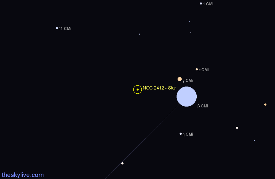 Finder chart NGC 2412 - Star in Canis Minor star