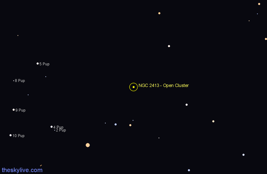 Finder chart NGC 2413 - Open Cluster in Puppis star