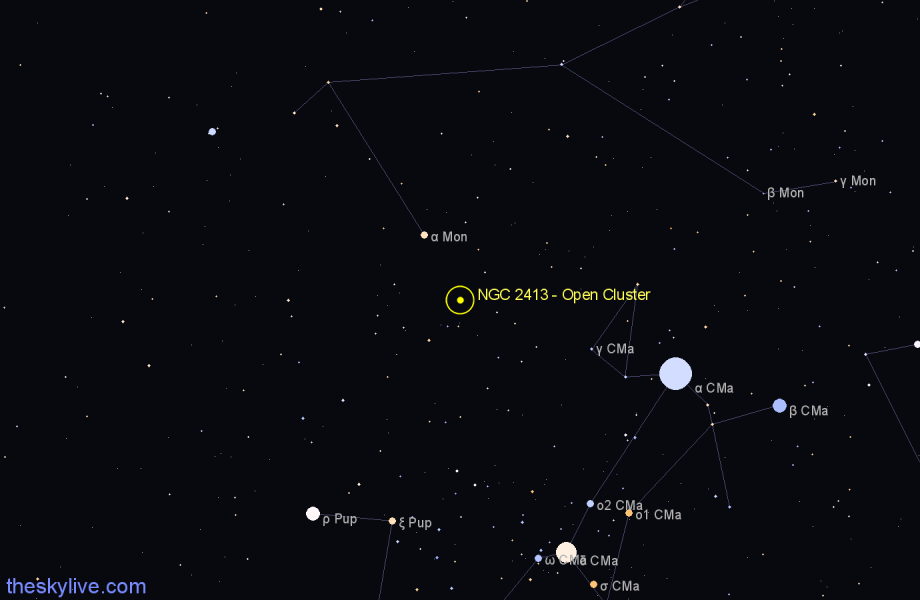 Finder chart NGC 2413 - Open Cluster in Puppis star