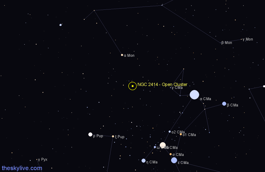 Finder chart NGC 2414 - Open Cluster in Puppis star