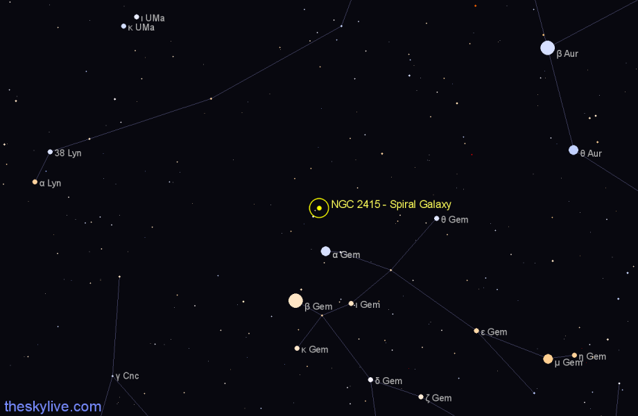 Finder chart NGC 2415 - Spiral Galaxy in Gemini star