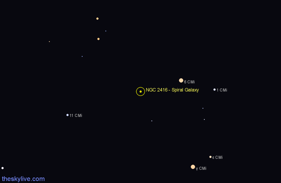 Finder chart NGC 2416 - Spiral Galaxy in Canis Minor star
