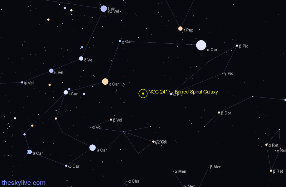 Finder chart NGC 2417 - Barred Spiral Galaxy in Carina star