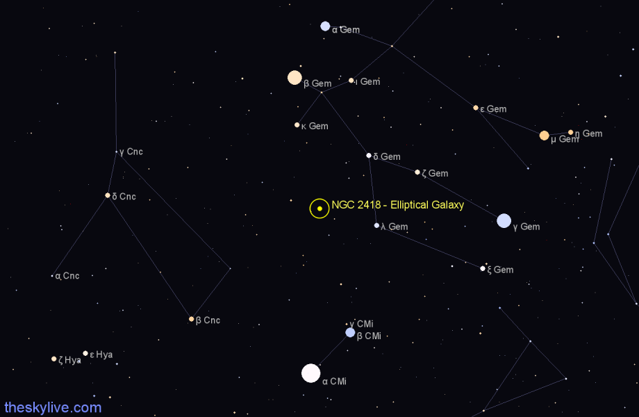 Finder chart NGC 2418 - Elliptical Galaxy in Gemini star