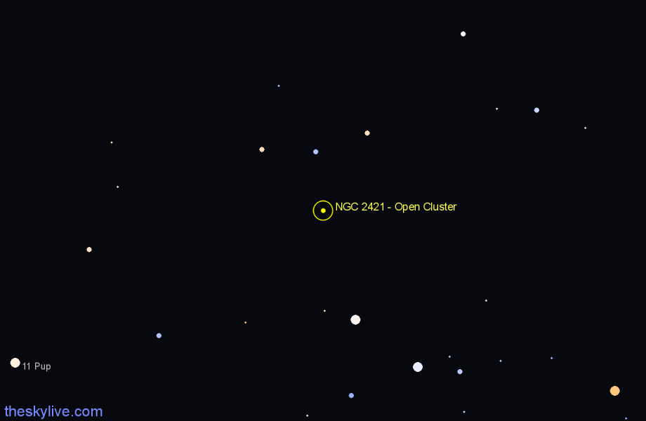 Finder chart NGC 2421 - Open Cluster in Puppis star