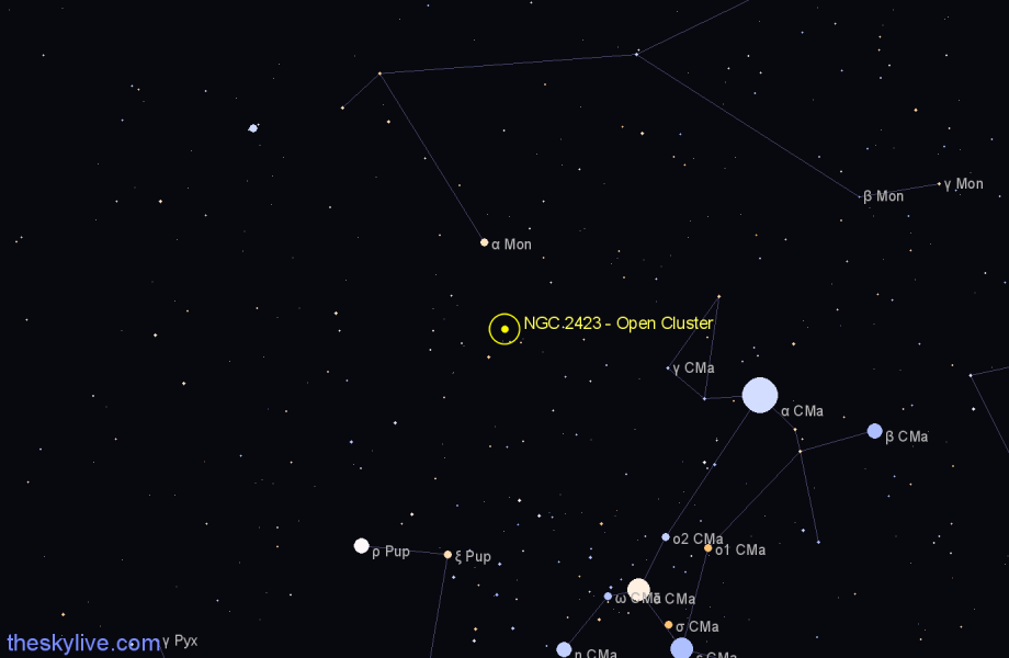 Finder chart NGC 2423 - Open Cluster in Puppis star