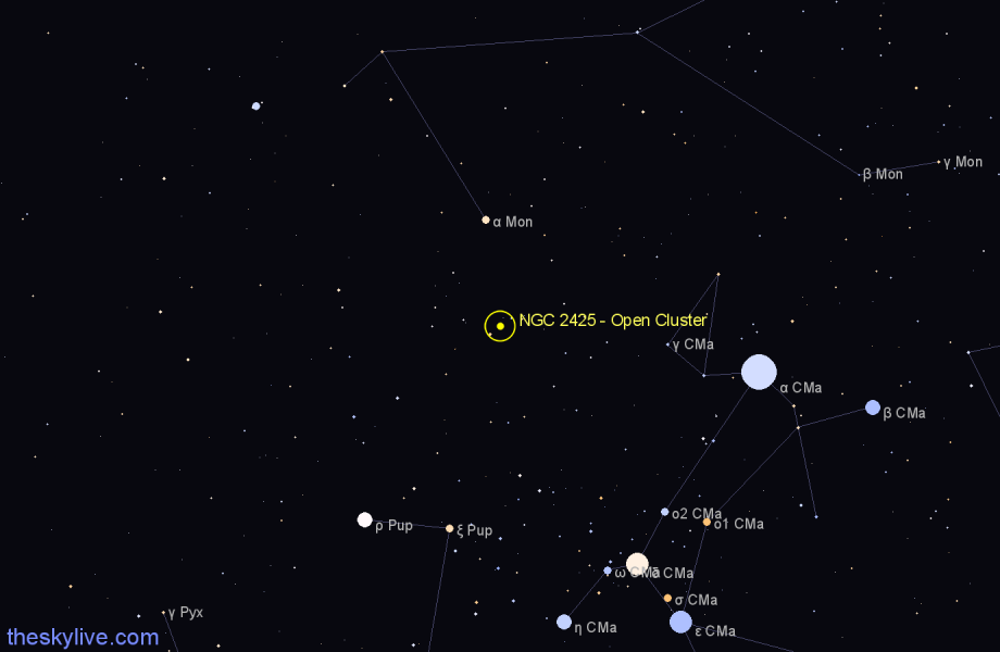 Finder chart NGC 2425 - Open Cluster in Puppis star