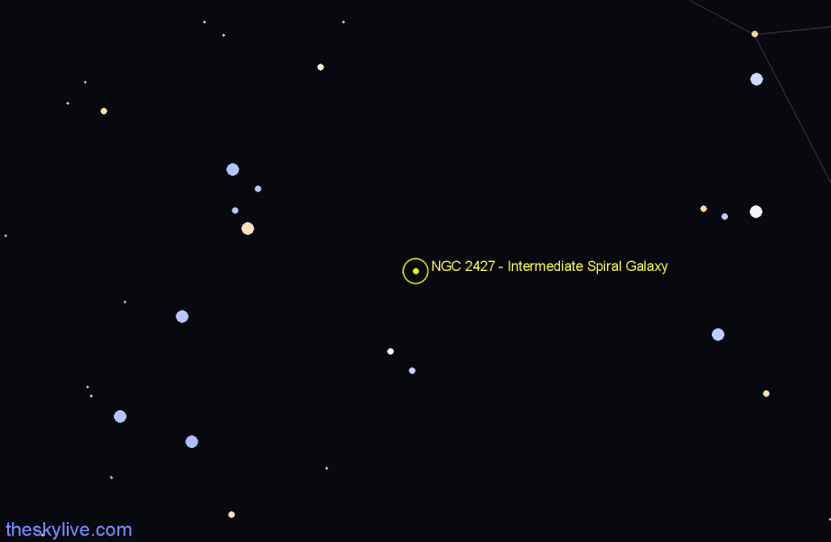 Finder chart NGC 2427 - Intermediate Spiral Galaxy in Puppis star