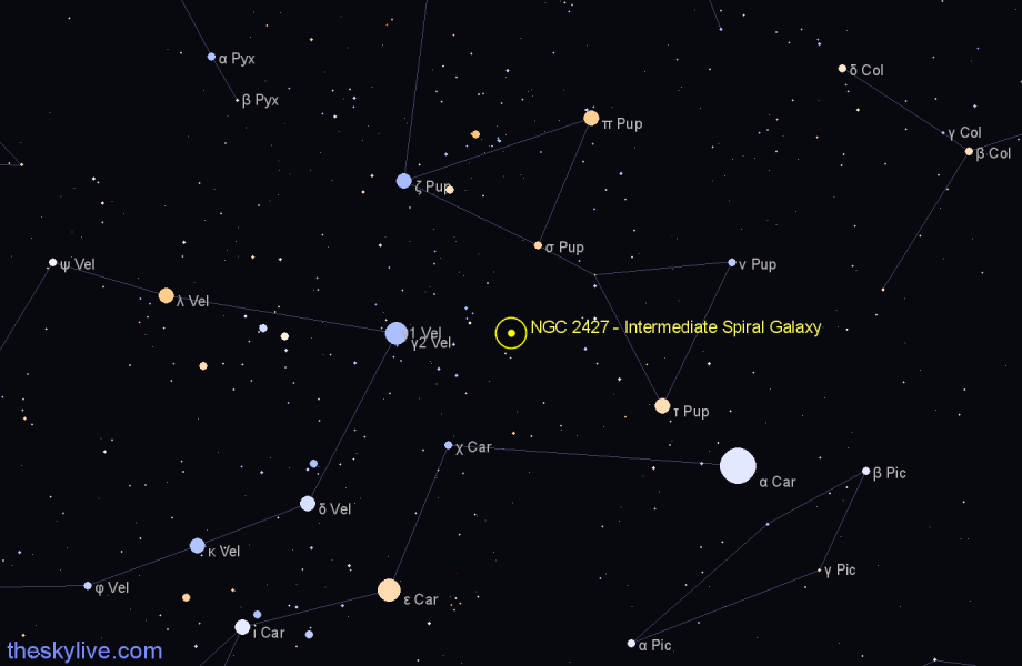 Finder chart NGC 2427 - Intermediate Spiral Galaxy in Puppis star