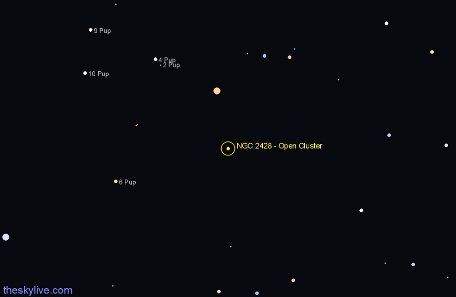 Finder chart NGC 2428 - Open Cluster in Puppis star