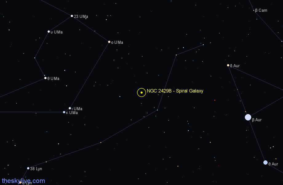 Finder chart NGC 2429B - Spiral Galaxy in Lynx star