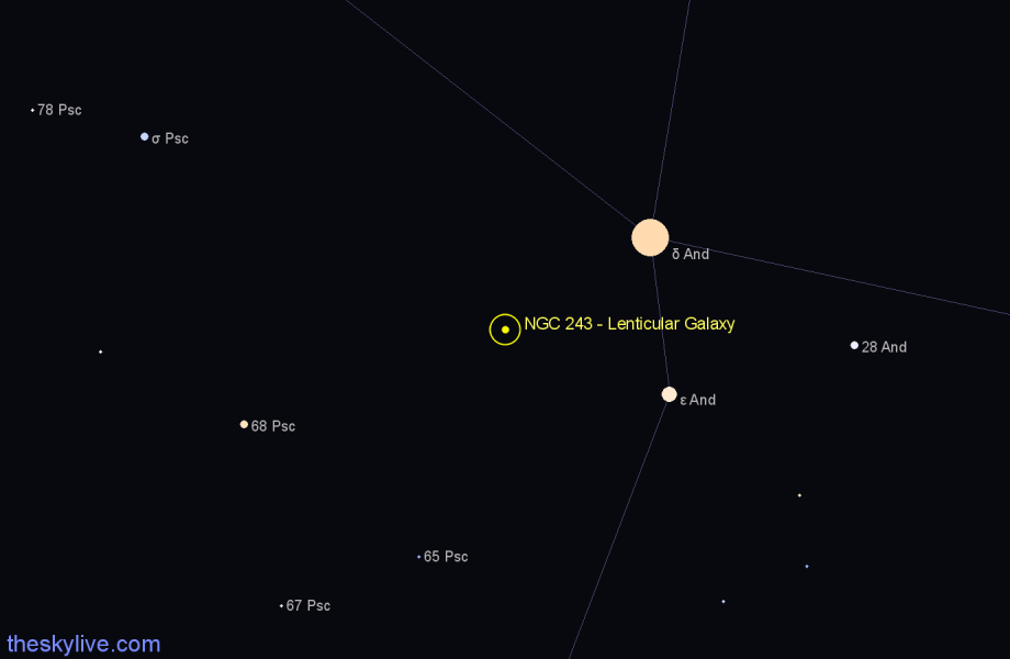 Finder chart NGC 243 - Lenticular Galaxy in Andromeda star