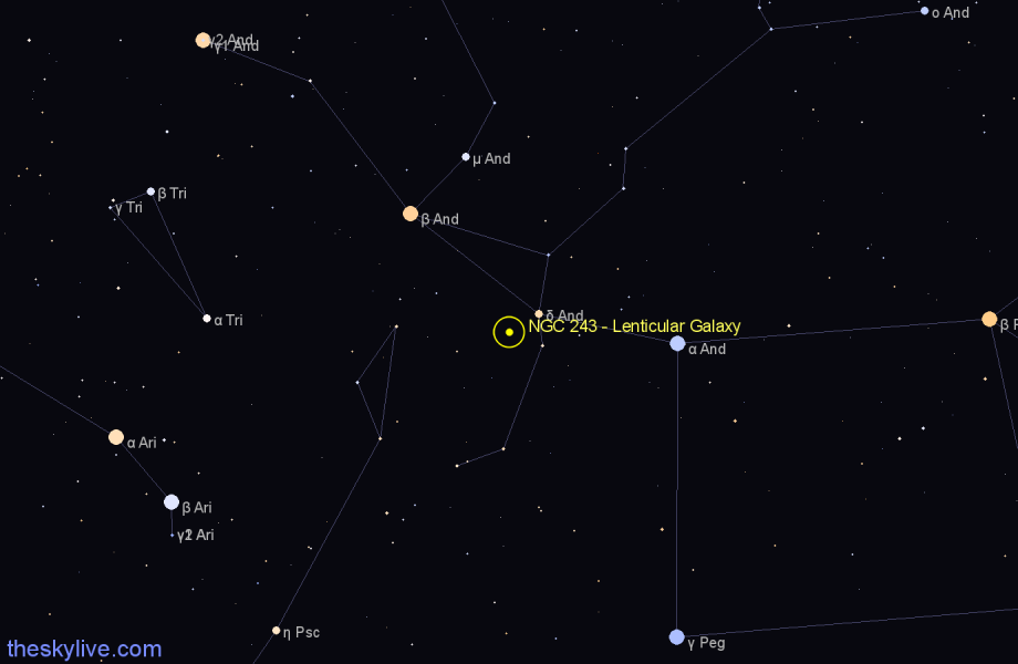 Finder chart NGC 243 - Lenticular Galaxy in Andromeda star