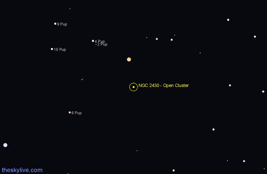 Finder chart NGC 2430 - Open Cluster in Puppis star