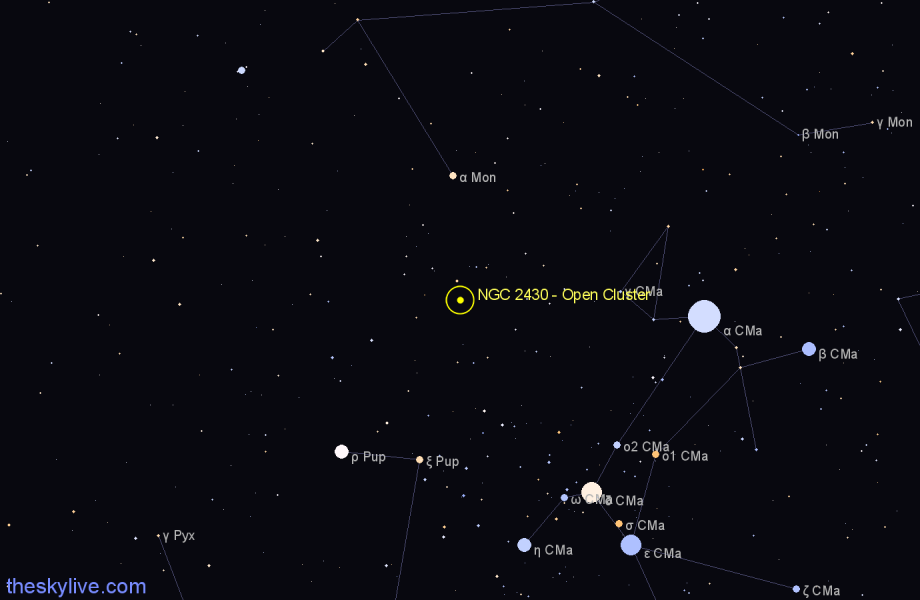 Finder chart NGC 2430 - Open Cluster in Puppis star