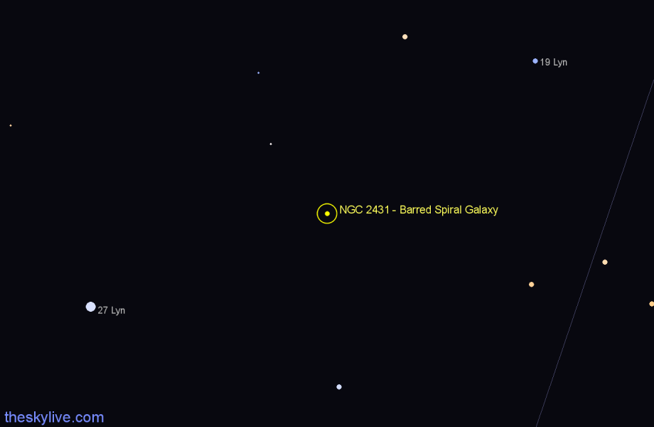 Finder chart NGC 2431 - Barred Spiral Galaxy in Lynx star