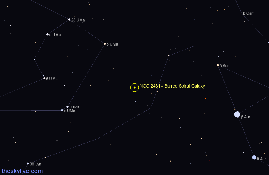 Finder chart NGC 2431 - Barred Spiral Galaxy in Lynx star