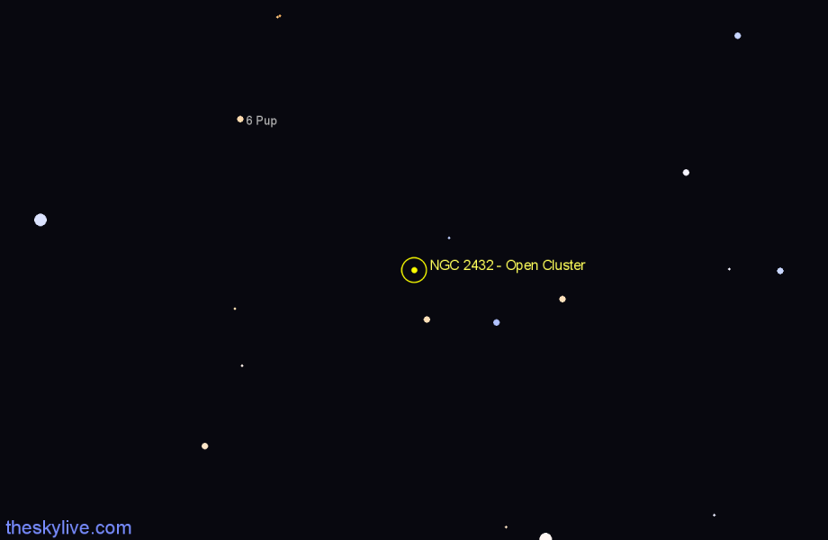 Finder chart NGC 2432 - Open Cluster in Puppis star