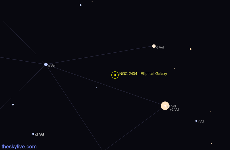 Finder chart NGC 2434 - Elliptical Galaxy in Volans star
