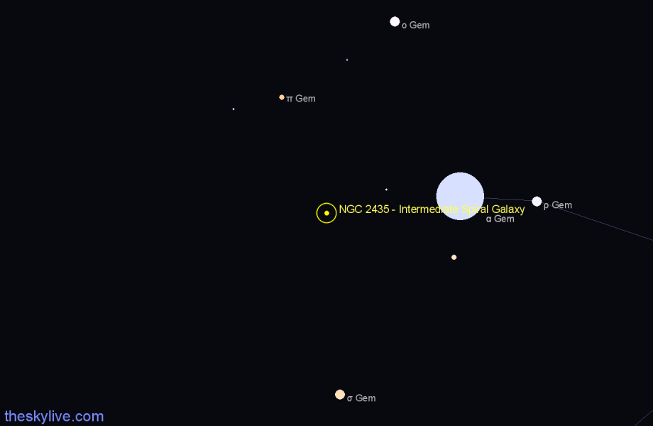 Finder chart NGC 2435 - Intermediate Spiral Galaxy in Gemini star