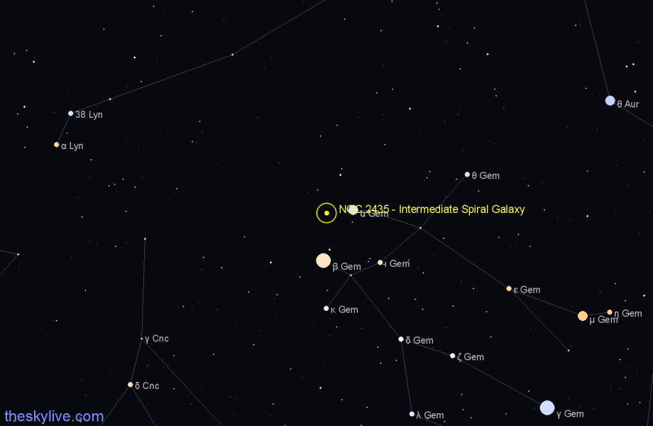 Finder chart NGC 2435 - Intermediate Spiral Galaxy in Gemini star