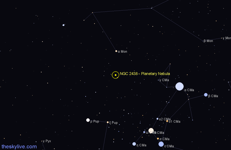 Finder chart NGC 2438 - Planetary Nebula in Puppis star