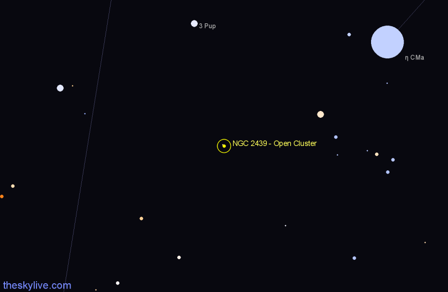 Finder chart NGC 2439 - Open Cluster in Puppis star